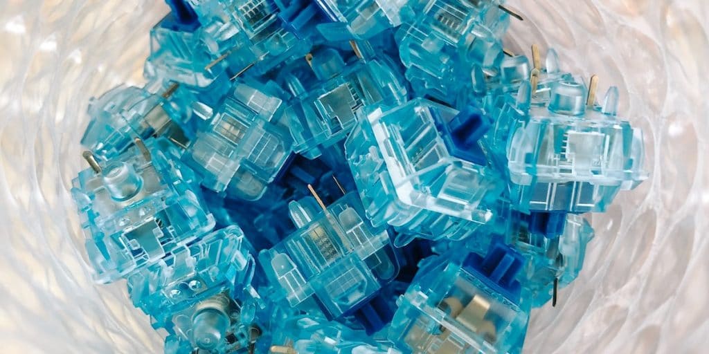 Blue mechanical keyboard switches.