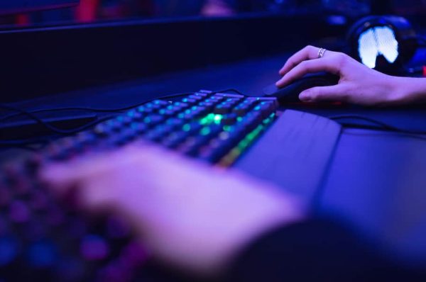 Gamer on a mechanical keyboard
